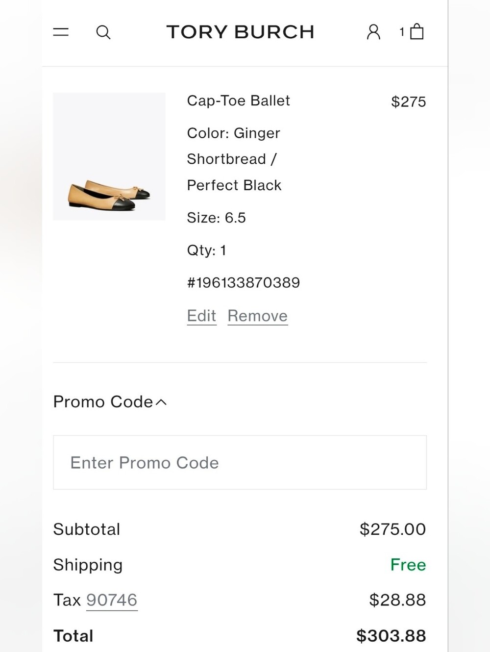 Tory Burch Cap-Toe Ballet Flats Ginger Shortbread/ Perfect Black Size 6.5 - Picture 3 of 14
